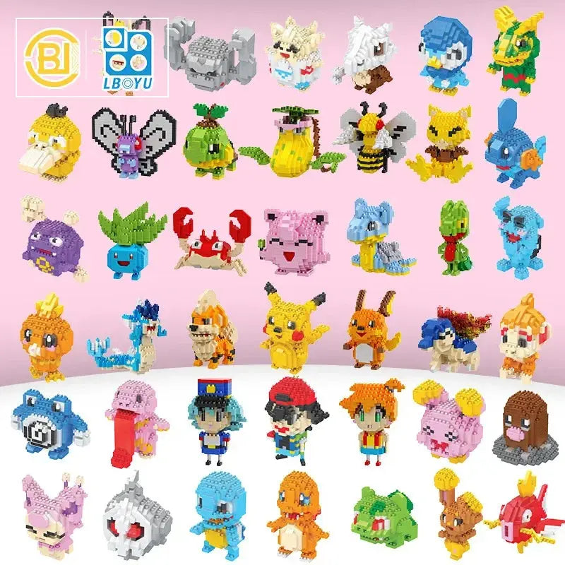 Pokémon Blocks: Small Cartoon Mini Building Blocks featuring Pikachu, Charizard, Eevee, Mewtwo - Anime Assembled Action Model Dolls Toys. 