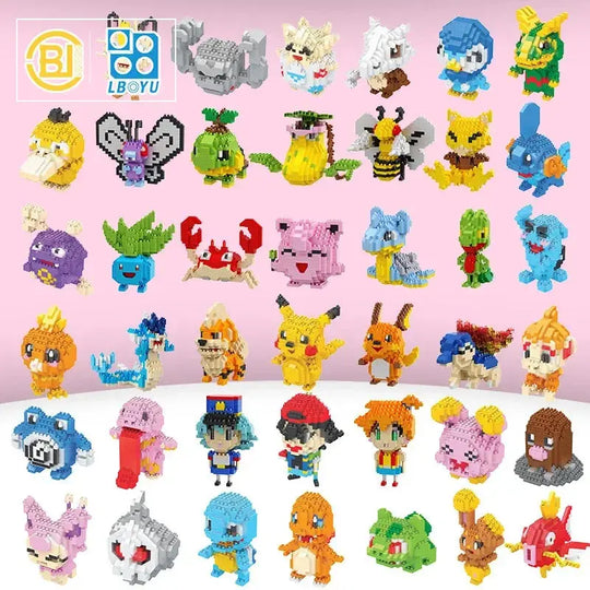 Pokémon Blocks: Small Cartoon Mini Building Blocks featuring Pikachu, Charizard, Eevee, Mewtwo - Anime Assembled Action Model Dolls Toys. 