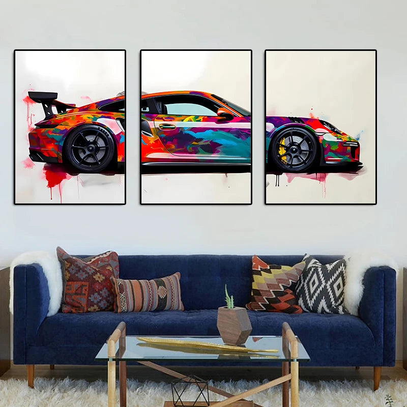 3-Piece Supercar Canvas Wall Art - Sports Car Poster Set for Boys Room