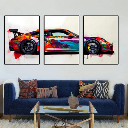 3-Piece Supercar Canvas Wall Art - Sports Car Poster Set for Boys Room