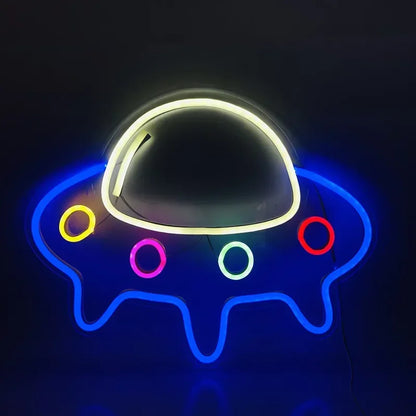a neon sign with circles on it in the dark