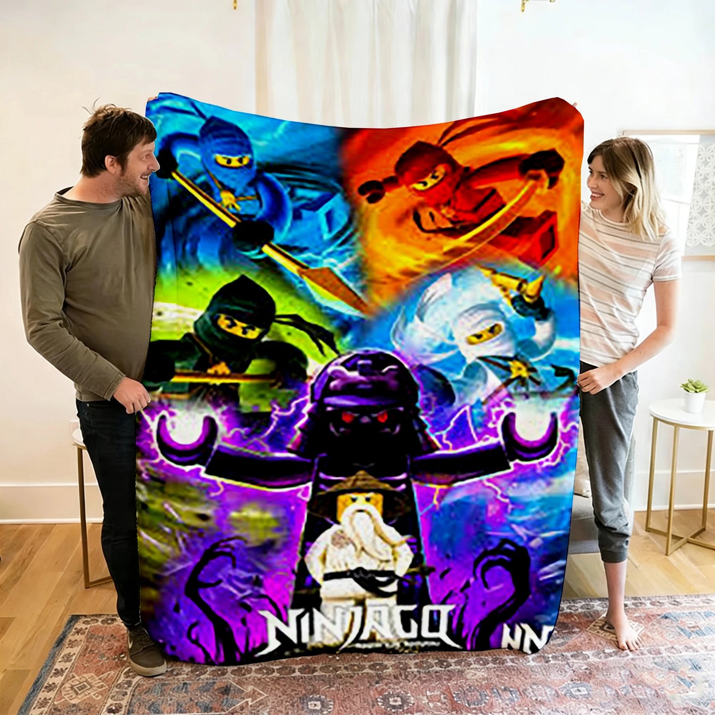 Ninjago Flannel Blanket - Cartoon Anime Throw for Kids, Home, and Travel