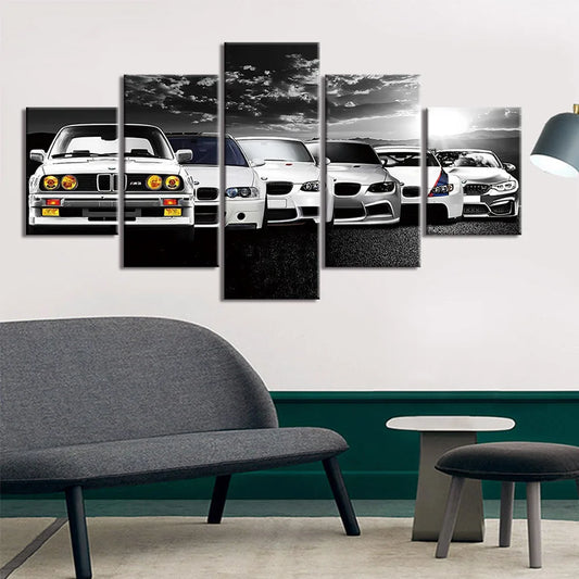 5-Piece Abstract Retro Car Canvas Wall Art - Multi-Panel Painting for Living Room and Bedroom