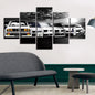 5-Piece Abstract Retro Car Canvas Wall Art - Multi-Panel Painting for Living Room and Bedroom