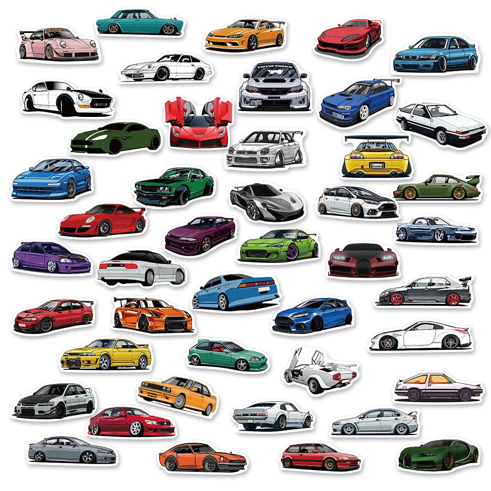 Racing Car JDM Sticker Bomb Pack - Waterproof Vinyl Decals for Skateboard, Bike, and Motorcycle