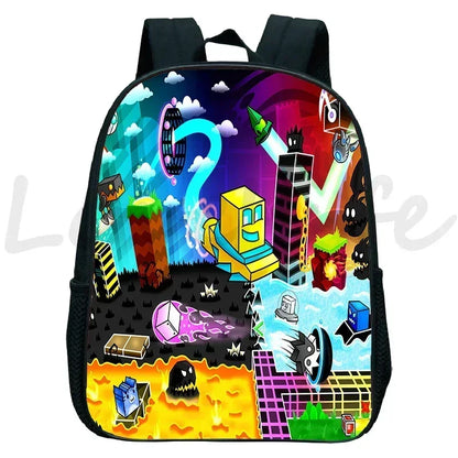 Geometry Dash Kids Backpack - Anime Cartoon School Bag for Boys and Girls