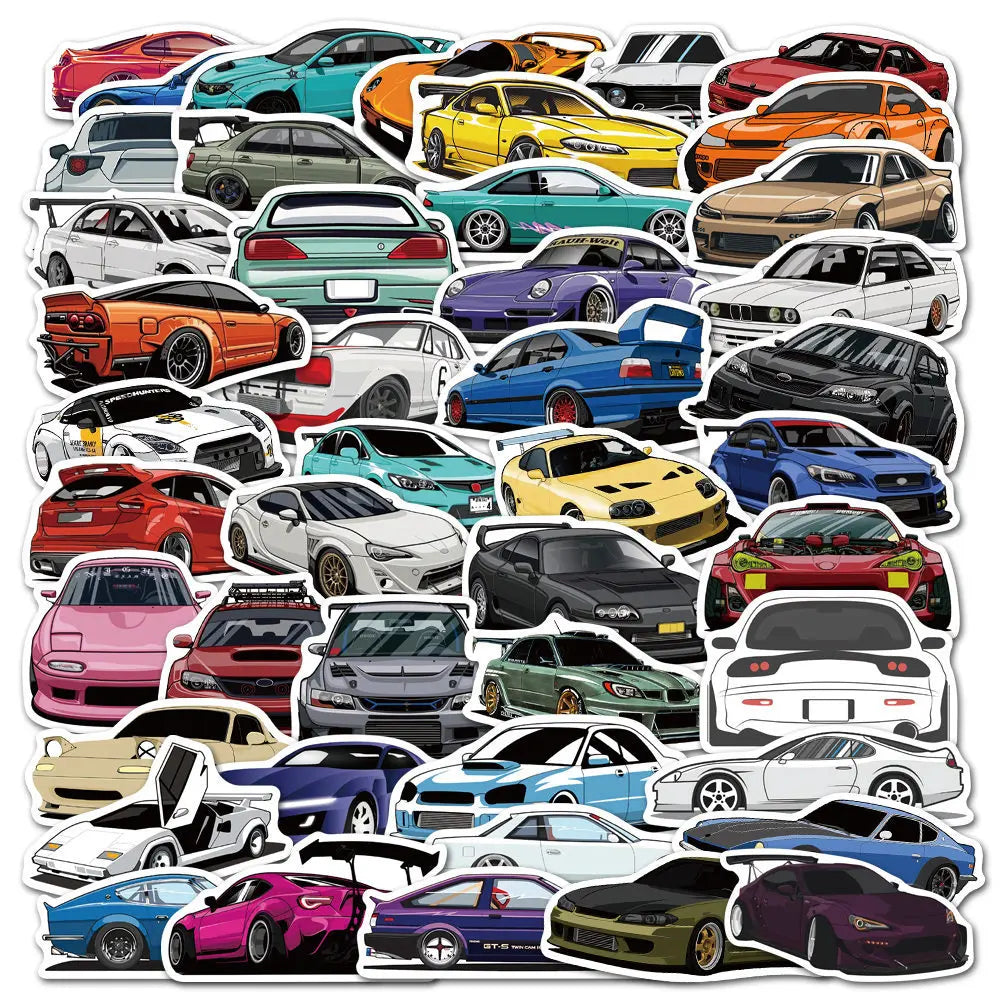 Racing Car JDM Sticker Bomb Pack - Waterproof Vinyl Decals for Skateboard, Bike, and Motorcycle