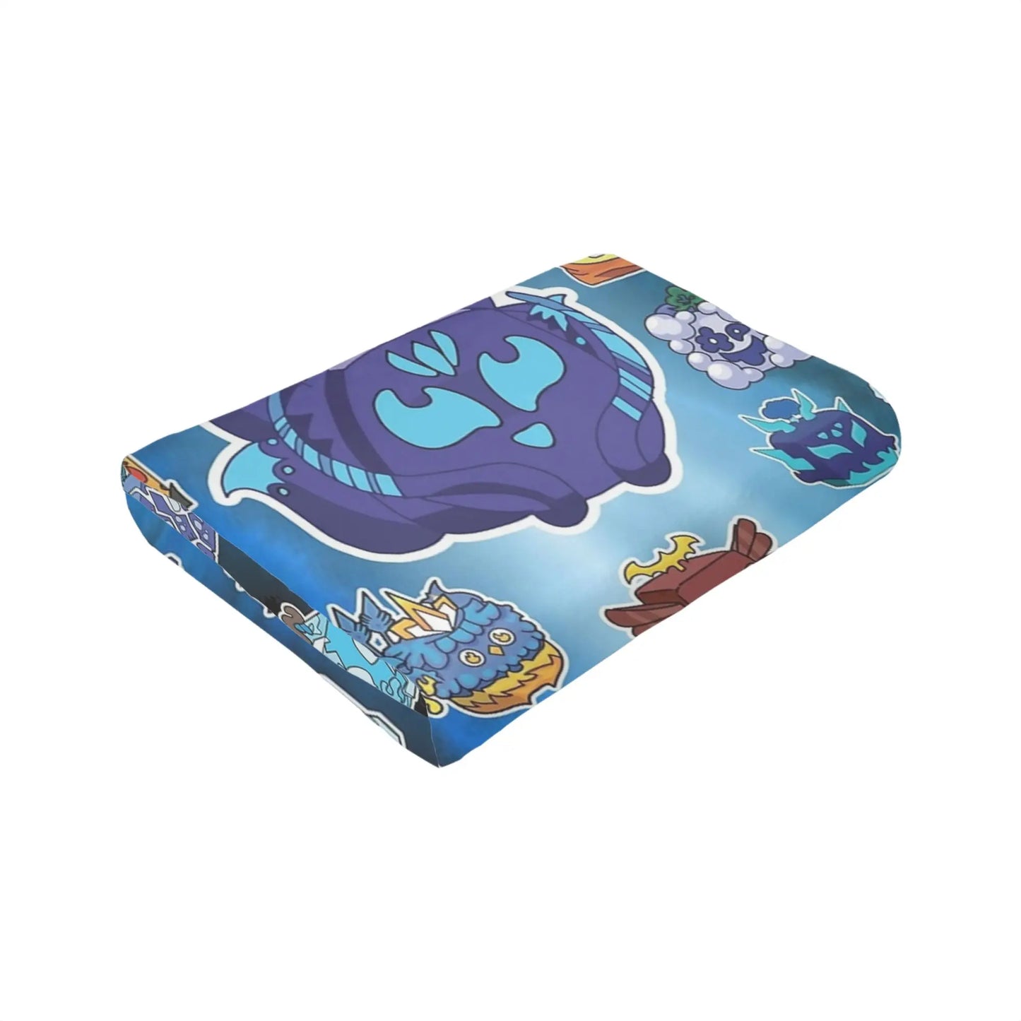 Children's toy box with cartoon characters on a blue background