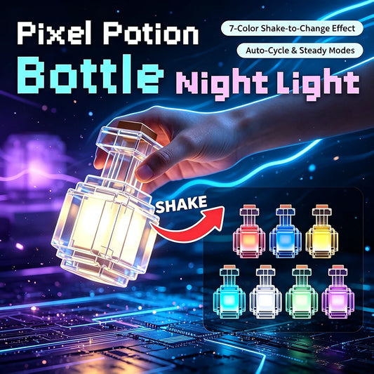 Minecraft Pixel Potion Bottle Night Light - 7-Color USB Rechargeable Desk Lamp