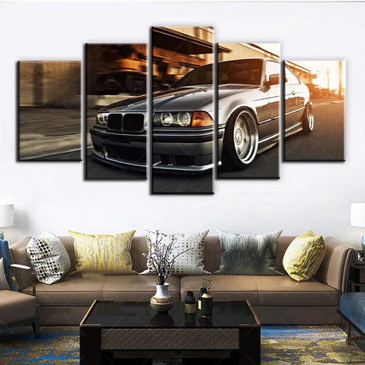 BMW E36 5-Piece Canvas Wall Art - Sports Car Poster Set for Living Room and Bedroom