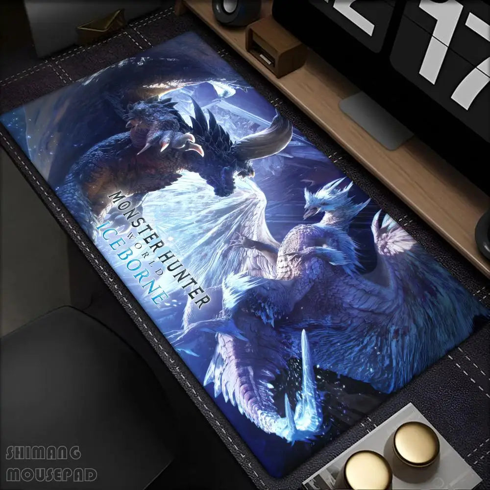 Monster Hunter World Alfombrilla de Ratón Alfombras de Mesa Teclado de Goma Kawaii XXL 90x40cm Alfombrilla Antideslizante
