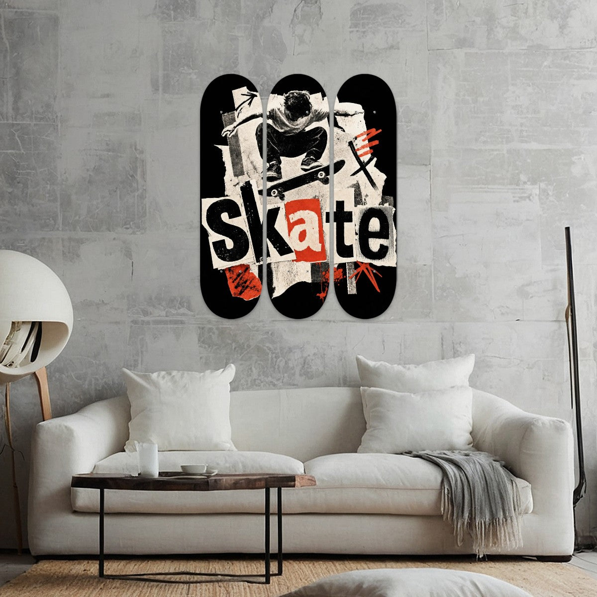 3-Panel Skateboard Wall Art - Canadian Maple Wood, Made in USA