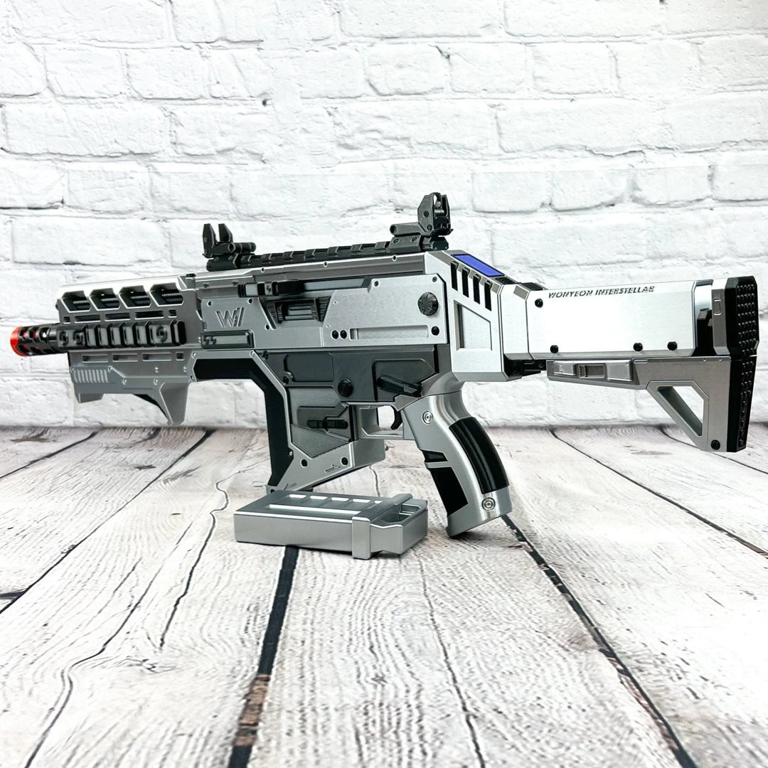 Futuristic Apex Legends Hemlok Burst AR Silver toy gun with tactical attachments