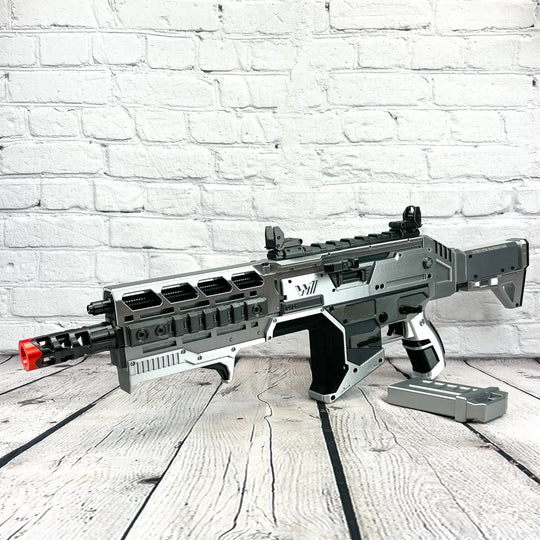 Realistic Apex Legends Prop Hemlok Burst AR Silver toy assault rifle with attachments