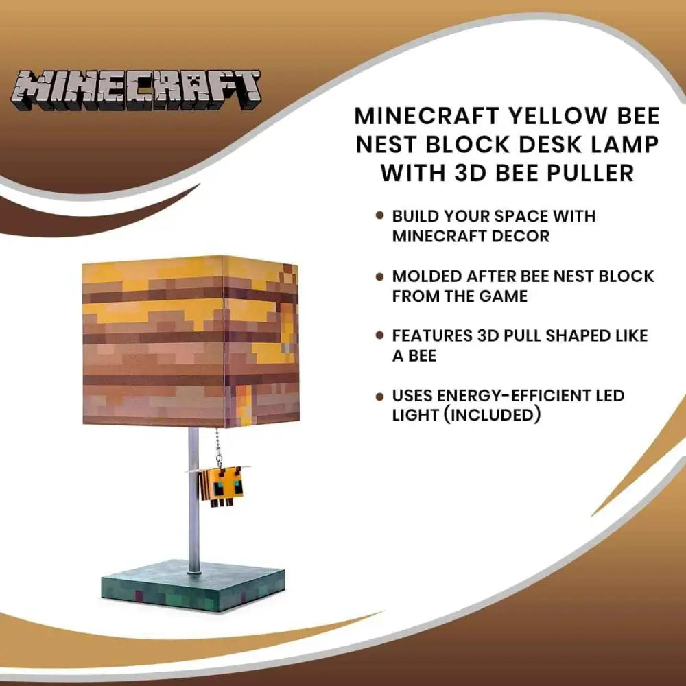 Minecraft Bee Lamp - Yellow Bee Nest Mood Light with 3D Puller | Kids Desk Lamp Home Decor