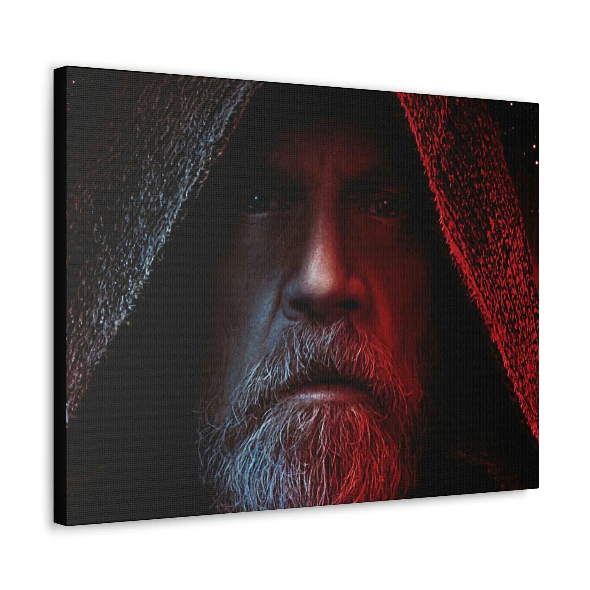Canvas art print featuring Luke Skywalker in a dramatic hooded pose, highlighting his intense expression and iconic character.