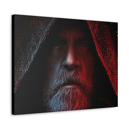 Canvas art print featuring Luke Skywalker in a dramatic hooded pose, highlighting his intense expression and iconic character.