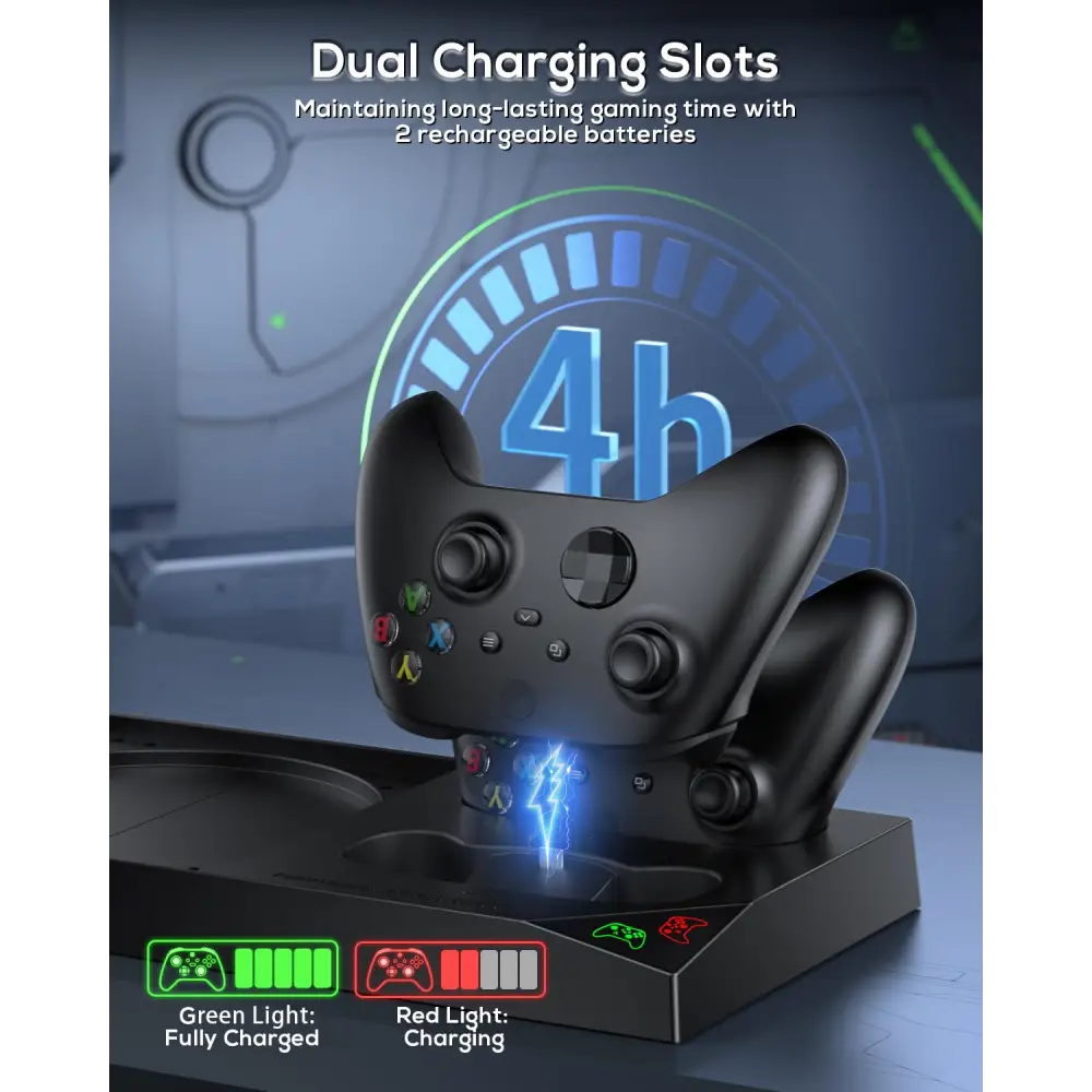 MENEEA Cooling Fan & Charging Stand for Xbox Series X Console & Controller,Vertical Cooler System Dual Charger Station Dock Accessories with 2 x 1400mAh Rechargeable Battery for Xbox Series X