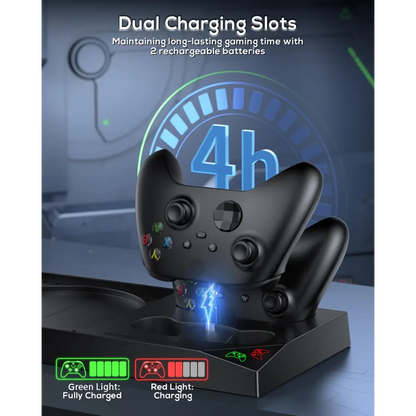MENEEA Cooling Fan & Charging Stand for Xbox Series X Console & Controller,Vertical Cooler System Dual Charger Station Dock Accessories with 2 x 1400mAh Rechargeable Battery for Xbox Series X