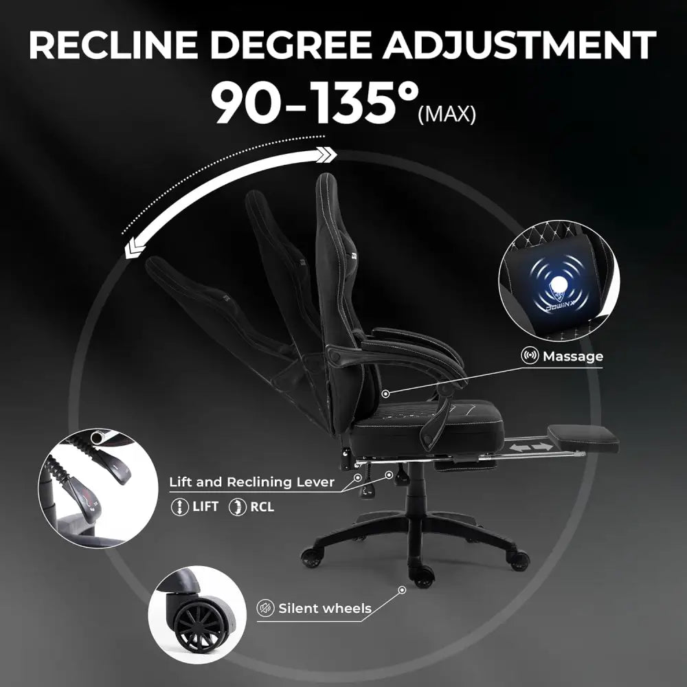 Gaming Chair Breathable Fabric - Ergonomic Seat with Lumbar Support & Massage Gel Pad Gaming Accessories