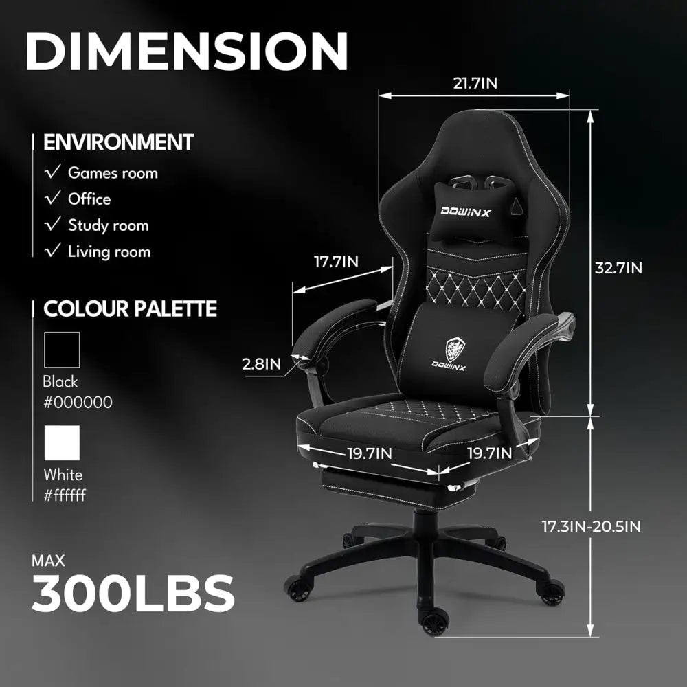 Gaming Chair Breathable Fabric - Ergonomic Seat with Lumbar Support & Massage Gel Pad Gaming Accessories