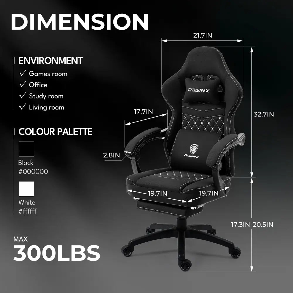 Gaming Chair Breathable Fabric - Ergonomic Seat with Lumbar Support & Massage Gel Pad Gaming Accessories