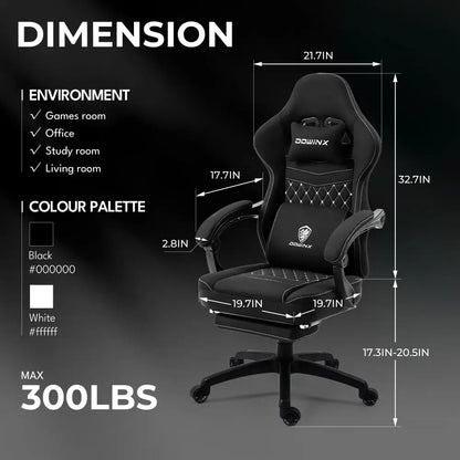 Gaming Chair Breathable Fabric - Ergonomic Seat with Lumbar Support & Massage Gel Pad Gaming Accessories