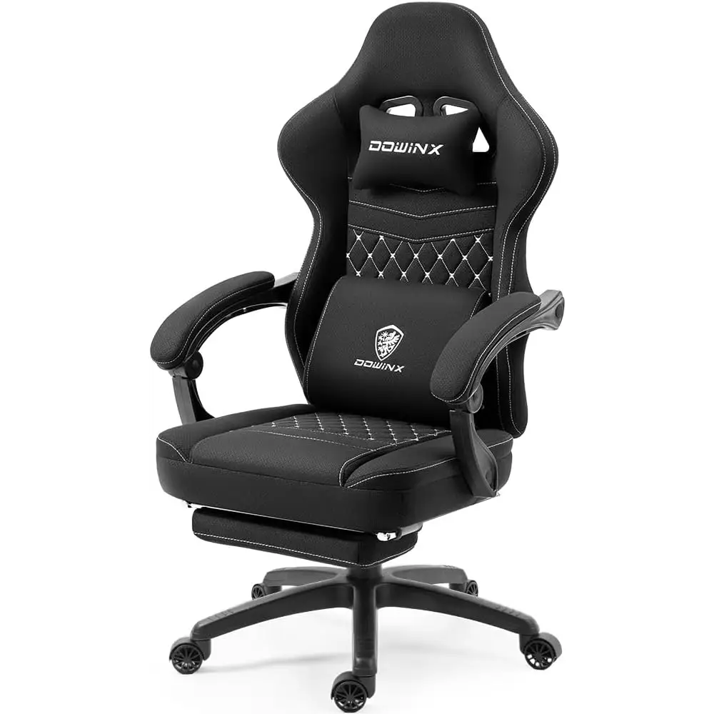 Gaming Chair Breathable Fabric - Ergonomic Seat with Lumbar Support & Massage Gel Pad Gaming Accessories