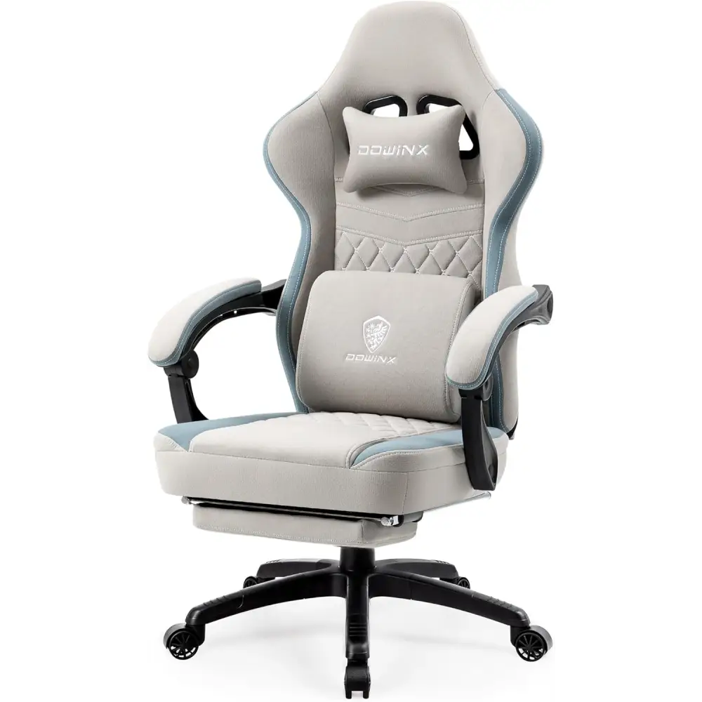 Gaming Chair Breathable Fabric - Ergonomic Seat with Lumbar Support & Massage Gel Pad Grey Gaming Accessories