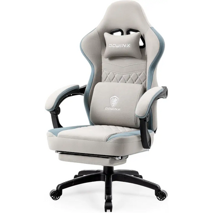 Gaming Chair Breathable Fabric - Ergonomic Seat with Lumbar Support & Massage Gel Pad Grey Gaming Accessories