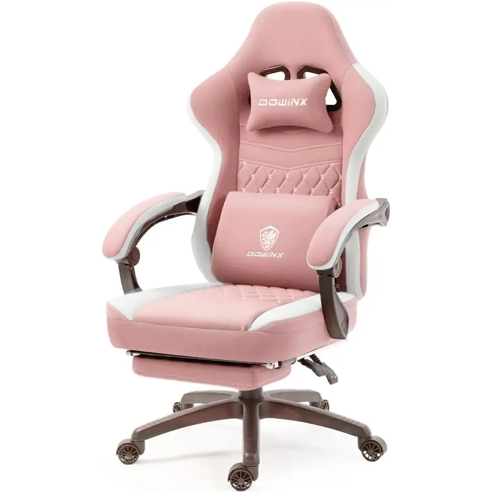 Gaming Chair Breathable Fabric - Ergonomic Seat with Lumbar Support & Massage Gel Pad Pink Gaming Accessories