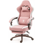 Gaming Chair Breathable Fabric - Ergonomic Seat with Lumbar Support & Massage Gel Pad Pink Gaming Accessories