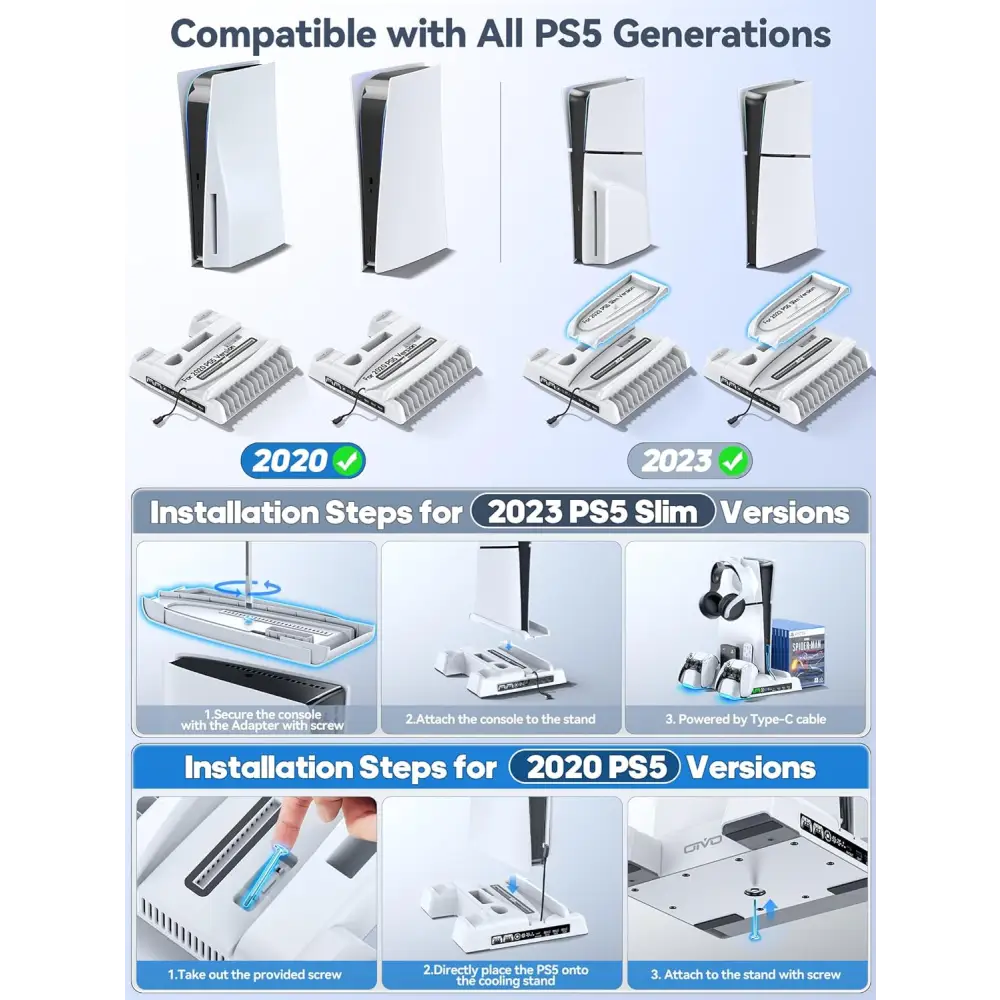 PS5 Cooling Station - Vertical Stand with Dual Controller Charger & Turbo Fan Gaming Accessories