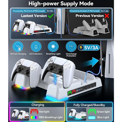 PS5 Cooling Station - Vertical Stand with Dual Controller Charger & Turbo Fan Gaming Accessories