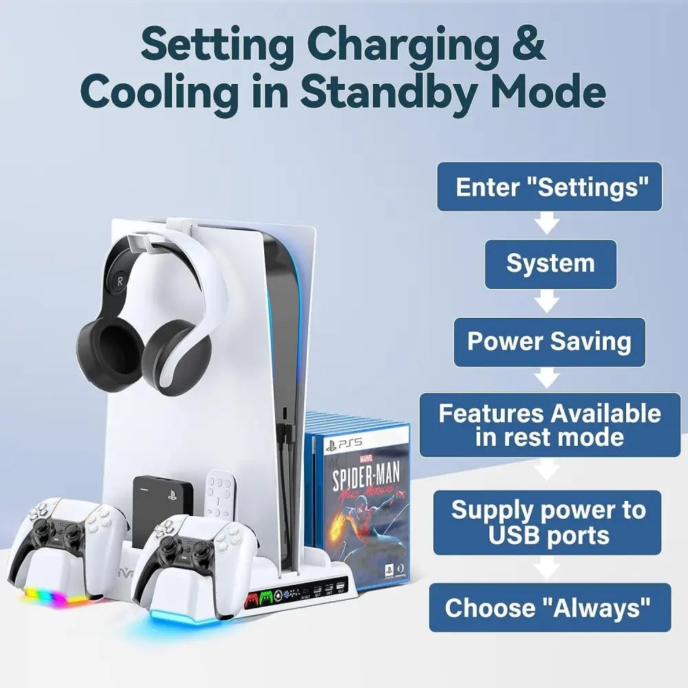 PS5 Cooling Station - Vertical Stand with Dual Controller Charger & Turbo Fan Gaming Accessories