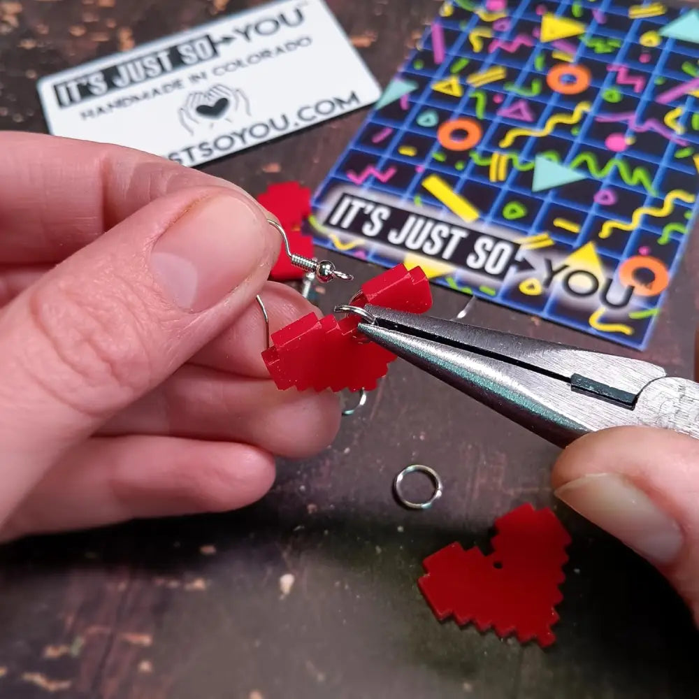 8 Bit Pixel Earrings - Handmade Red Gamer Heart Hypoallergenic Nickel Free Jewelry Jewelry