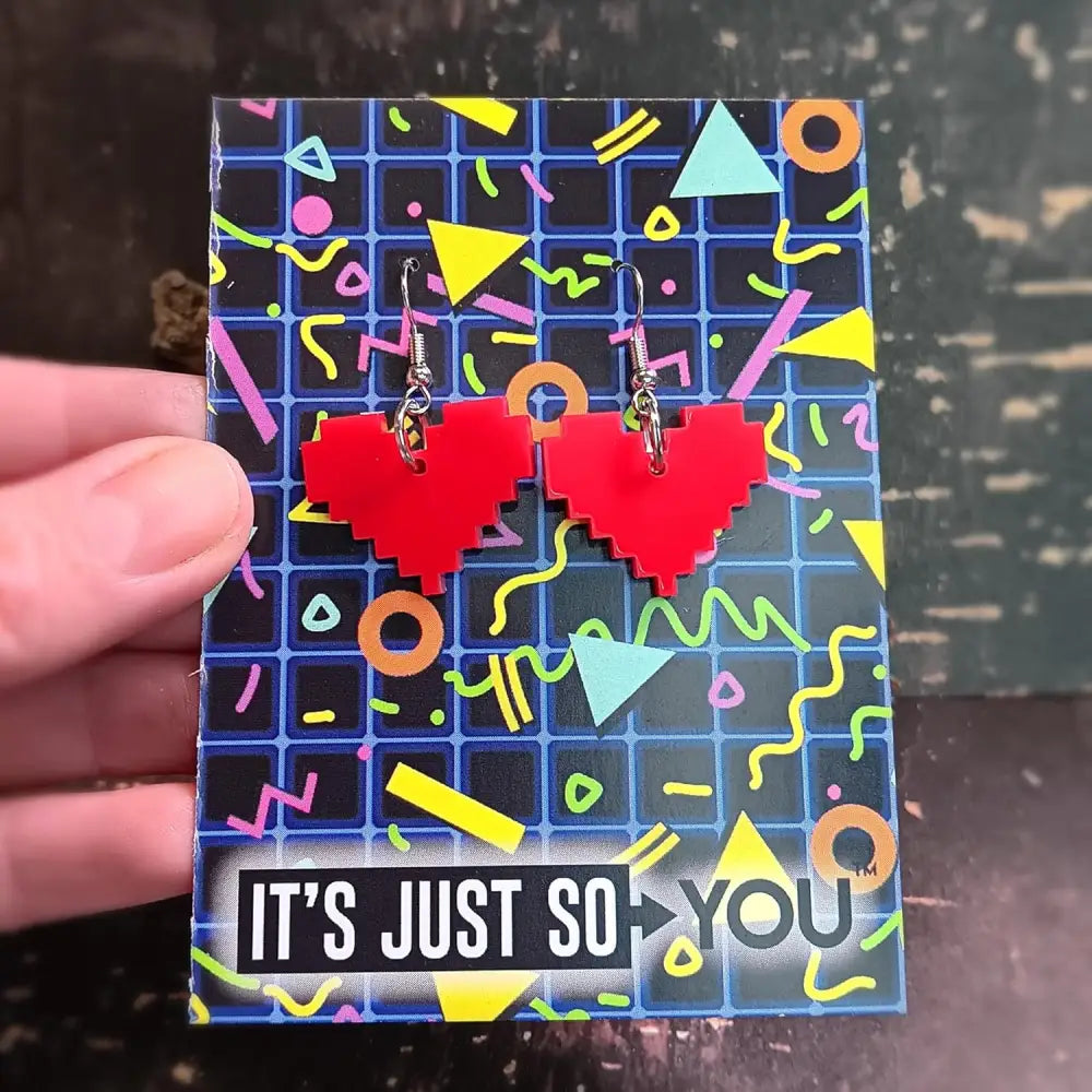 8 Bit Pixel Earrings - Handmade Red Gamer Heart Hypoallergenic Nickel Free Jewelry Jewelry