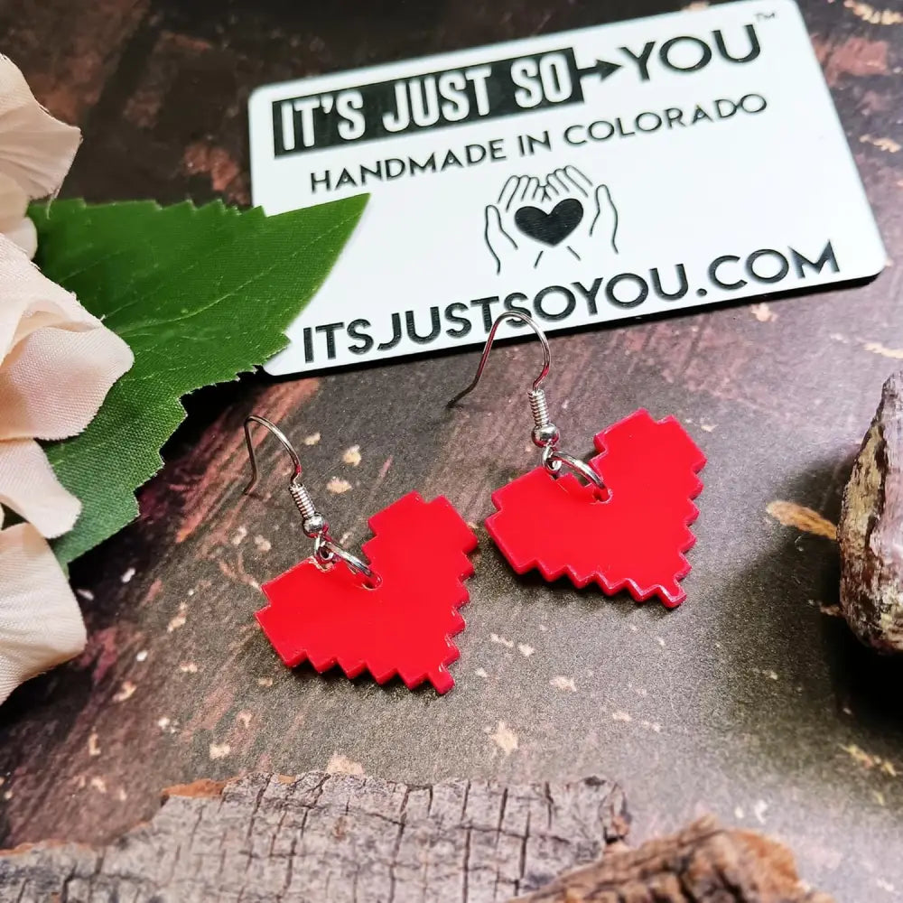 8 Bit Pixel Earrings - Handmade Red Gamer Heart Hypoallergenic Nickel Free Jewelry Jewelry