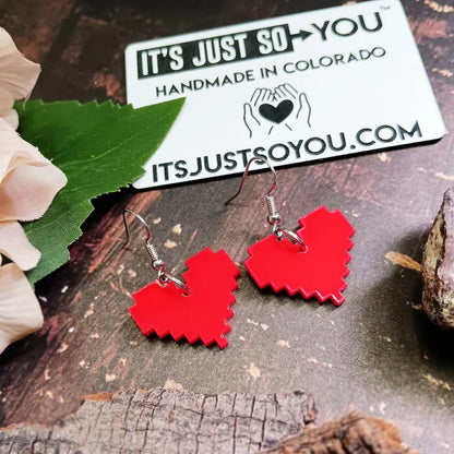 8 Bit Pixel Earrings - Handmade Red Gamer Heart Hypoallergenic Nickel Free Jewelry Jewelry