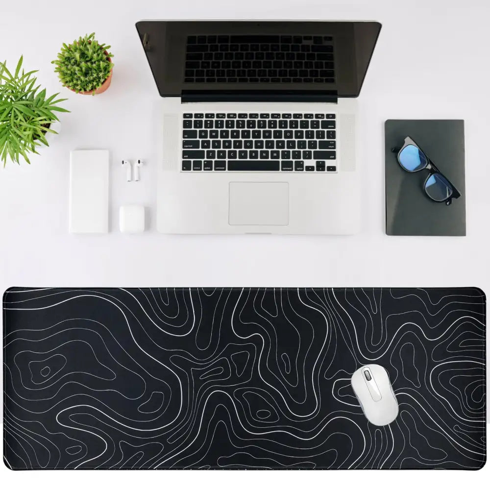 Gaming Mouse Pad Large 31.5 x 11.8in Topographic Keyboard Mousepad for Non-Slip Base and Stitched Edge, Extended Desk Pad XL Desk Mat (Black)