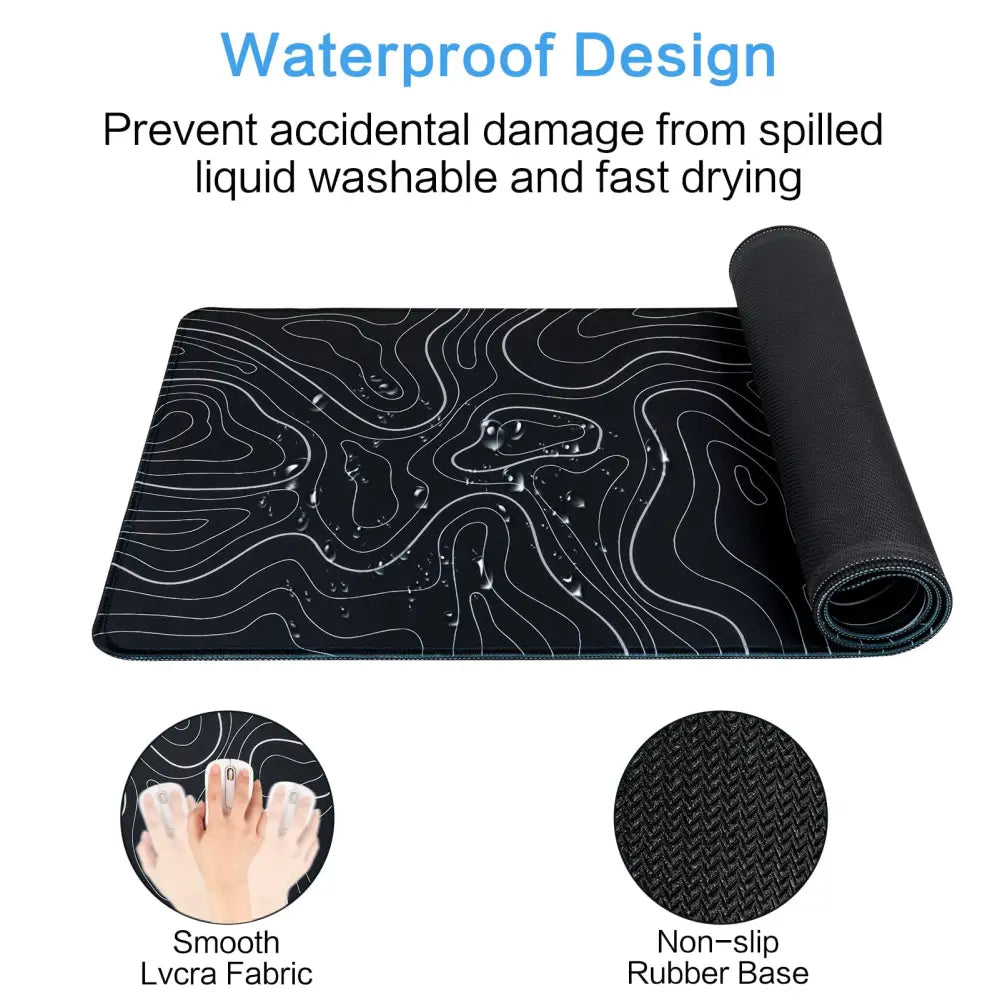 Gaming Mouse Pad Large 31.5 x 11.8in Topographic Keyboard Mousepad for Non-Slip Base and Stitched Edge, Extended Desk Pad XL Desk Mat (Black)