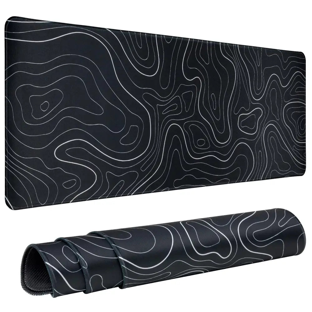 Gaming Mouse Pad Large 31.5 x 11.8in Topographic Keyboard Mousepad for Non-Slip Base and Stitched Edge, Extended Desk Pad XL Desk Mat (Black) Black