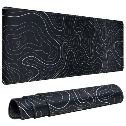 Gaming Mouse Pad Large 31.5 x 11.8in Topographic Keyboard Mousepad for Non-Slip Base and Stitched Edge, Extended Desk Pad XL Desk Mat (Black) Black