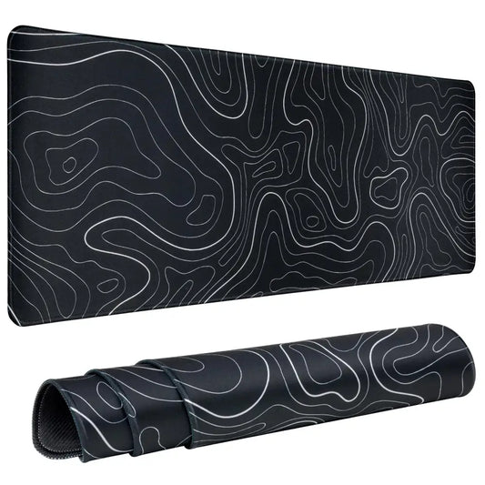Gaming Mouse Pad Large 31.5 x 11.8in Topographic Keyboard Mousepad for Non-Slip Base and Stitched Edge, Extended Desk Pad XL Desk Mat (Black) Black