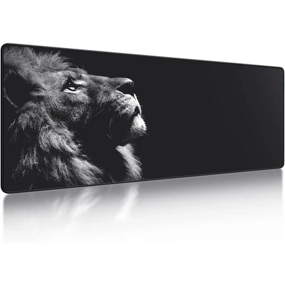 Gaming Mouse Pad Large 31.5 x 11.8in Topographic Keyboard Mousepad for Non-Slip Base and Stitched Edge, Extended Desk Pad XL Desk Mat (Black) Lion