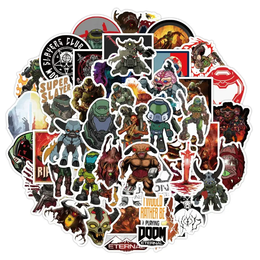 Gear up for gaming glory with the 10/30/50PCS Game Doom Eternal Sticker set