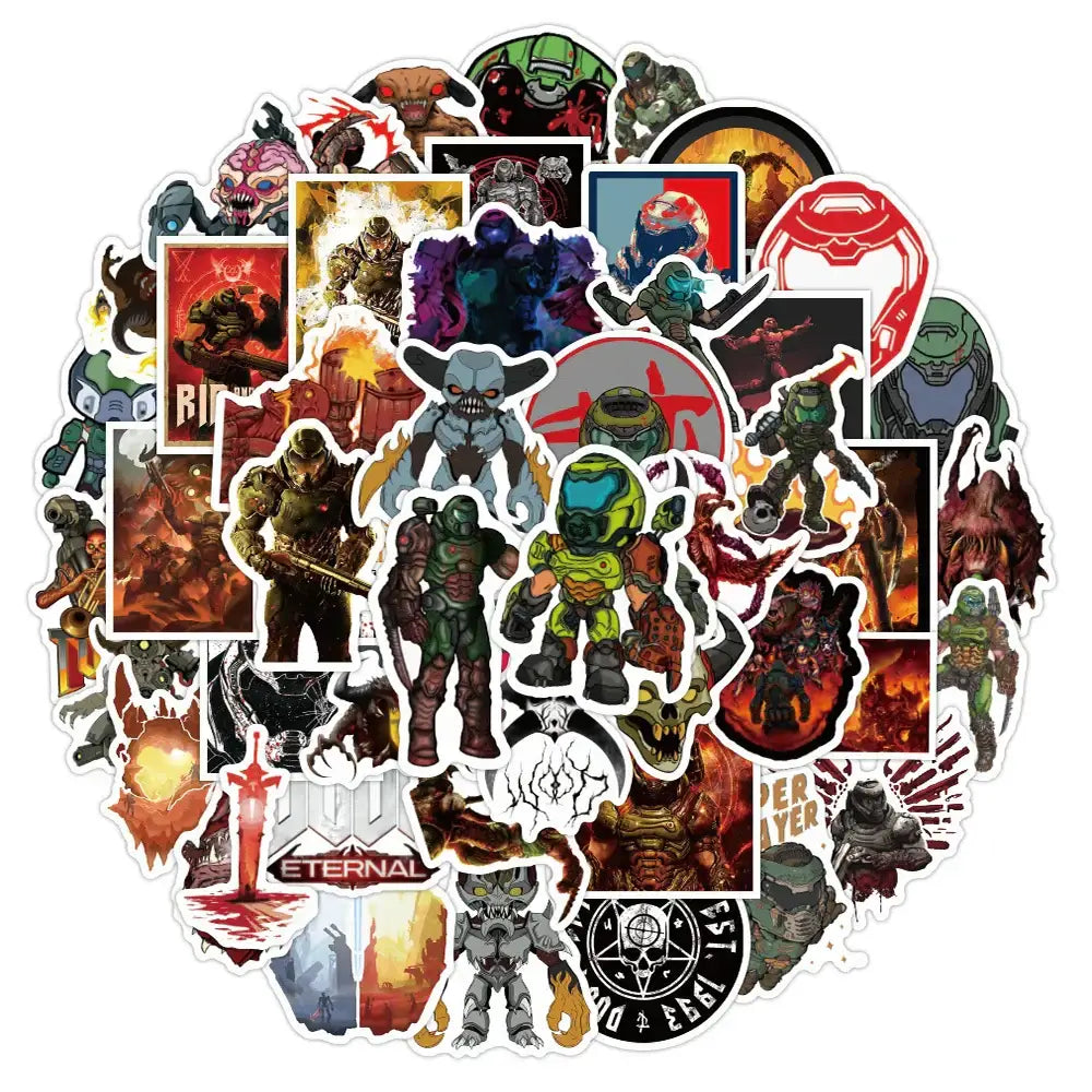 Gear up for gaming glory with the 10/30/50PCS Game Doom Eternal Sticker set