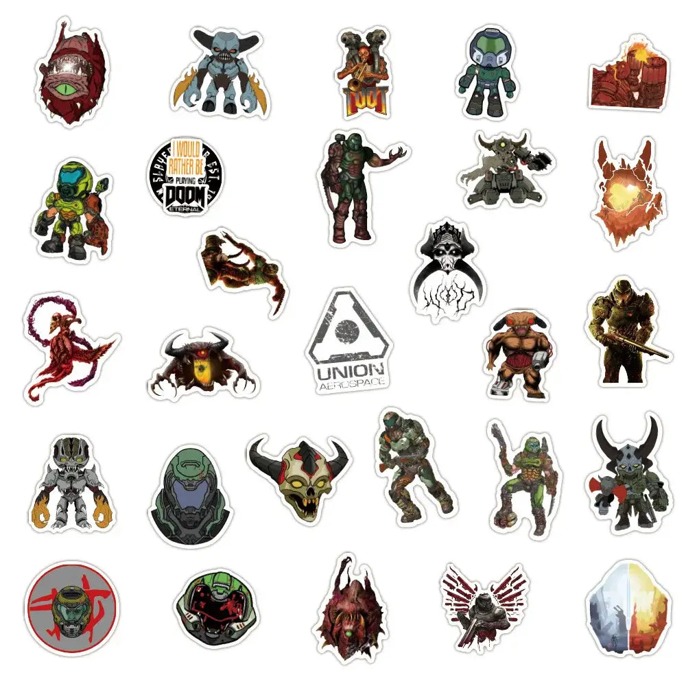 Gear up for gaming glory with the 10/30/50PCS Game Doom Eternal Sticker set