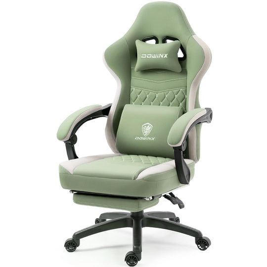 Dowinx Gaming Chair Breathable Fabric Computer Chair with Pocket Spring Cushion, Comfortable Office Chair with Gel Pad and Storage Bag,Massage Game Chair with Footrest,Green - Gapo Goods - 