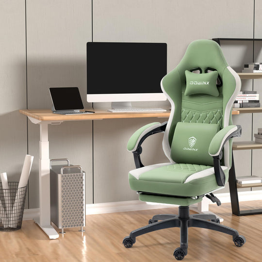 Dowinx Gaming Chair Breathable Fabric Computer Chair with Pocket Spring Cushion, Comfortable Office Chair with Gel Pad and Storage Bag,Massage Game Chair with Footrest,Green - Gapo Goods - 